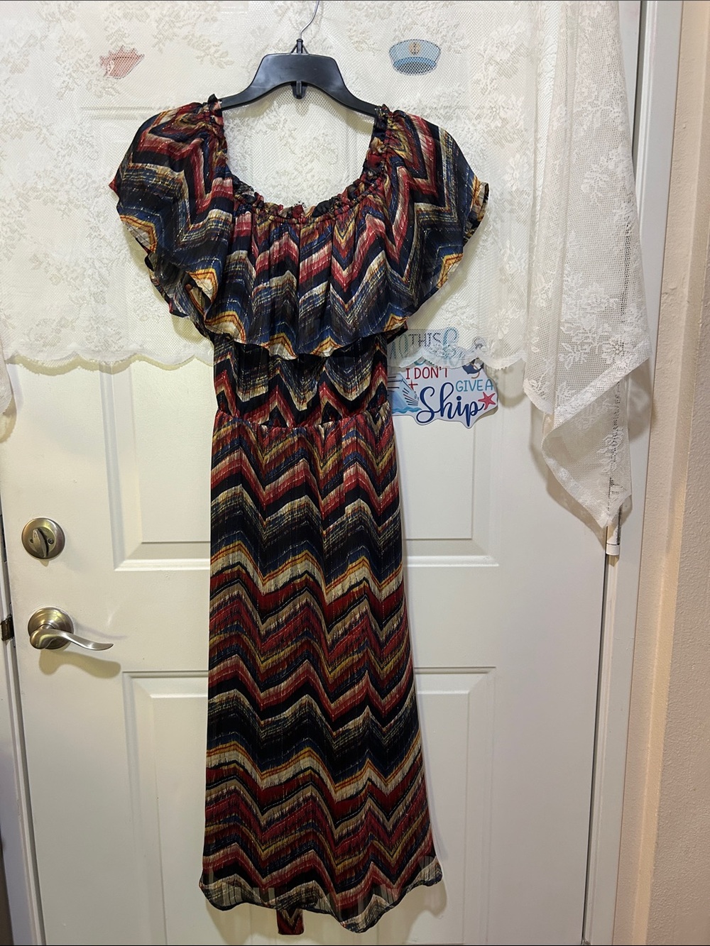 Collective Concepts Chevron Maxi Dress in Black, Red & Gold